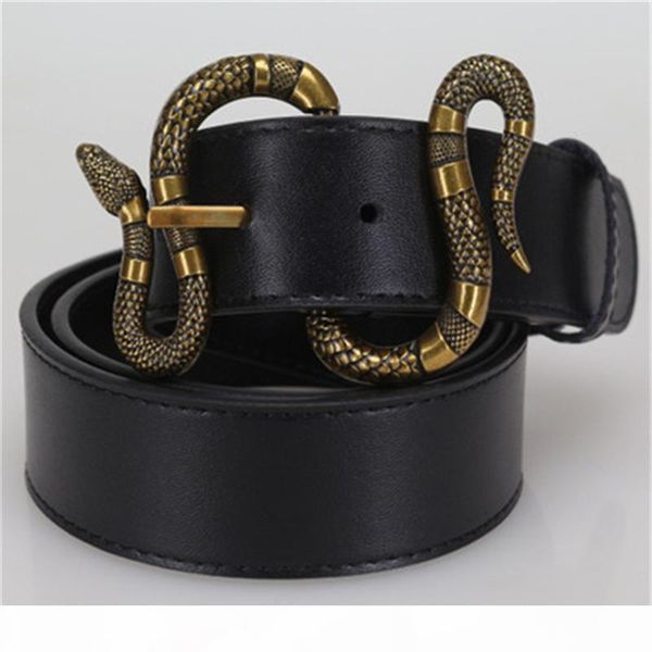 

2019 selling new mens womens black belt genuine leather business belts pure color belt snake pattern buckle belt for gift with box, Black;brown