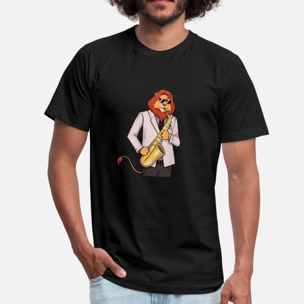 

cool saxophone lion jazz comic t shirt men print tee shirt o neck natural anti-wrinkle fashion summer unique shirt