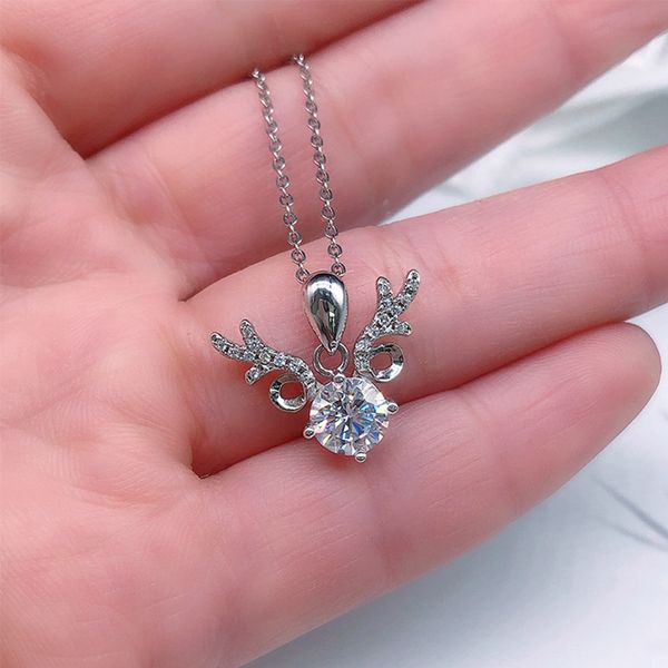 

luxury exquisite deer pendant necklace inlaid shining zircon lovely deer choker necklace women girl fashion wedding jewelry, Silver