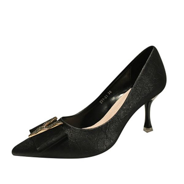 

high heel women high heels shallow mouth 2020 new pointed metal single shoes professional shoes, Black