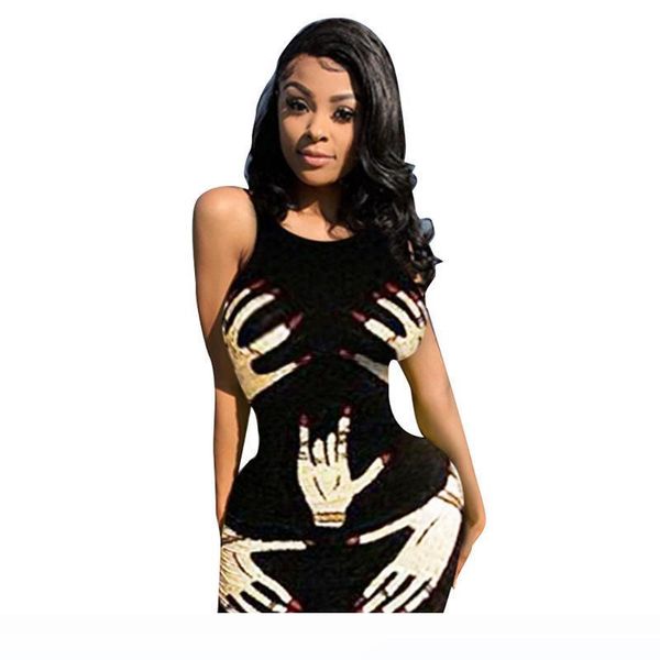 

finger print dress for women sleeveness crew neck women dress style female club dress, Black;gray