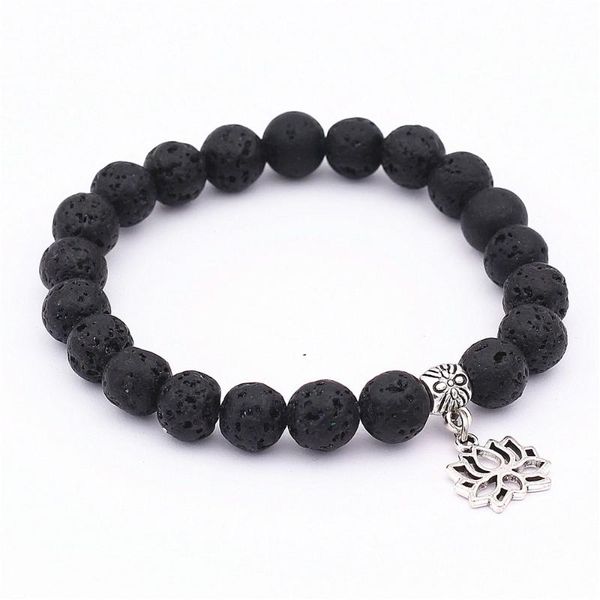 

buddha bracelet men bracelet diffuser bracelets women jewelry yoga gifts bead chakra lava stone natural tibetan lotus flower, Golden;silver