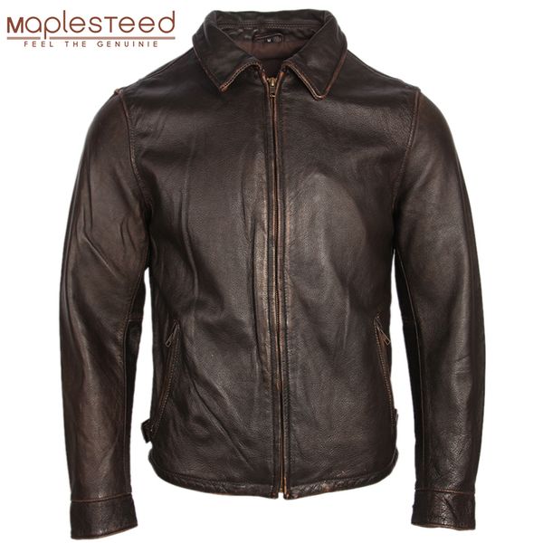 

vintage distressed leather jacket for men leather coat stone milled 100% natural cow skin men bomber leather jackets autumn m252, Black;white