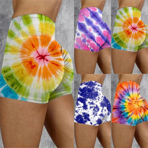 

women high waist gym leggings yoga shorts tie dye gym shorts women breathable high elasticity short, White;red