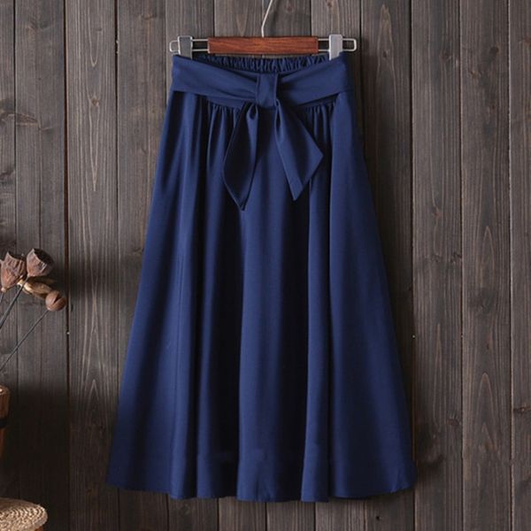

blackday elegant women skirt high waist pleated knee length skirt vintage a line big bow skirts new, Black