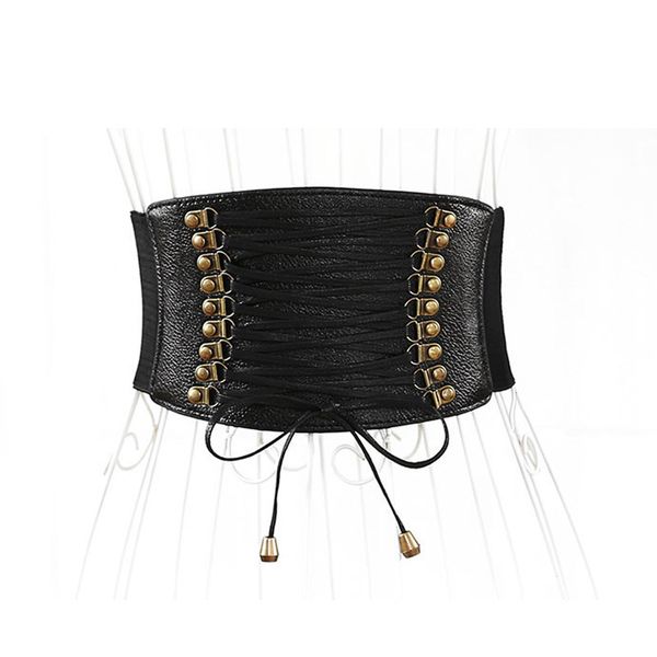 

wide waist belt women fashion elastic tassel lace up wide belt dress ultra super strap tied corset cummerbund girdle, Black;brown