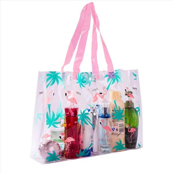 

pvc flamingo cosmetic bag women make up bag portable hasp travel waterproof wish kits organizer transparent handbag makeup bag