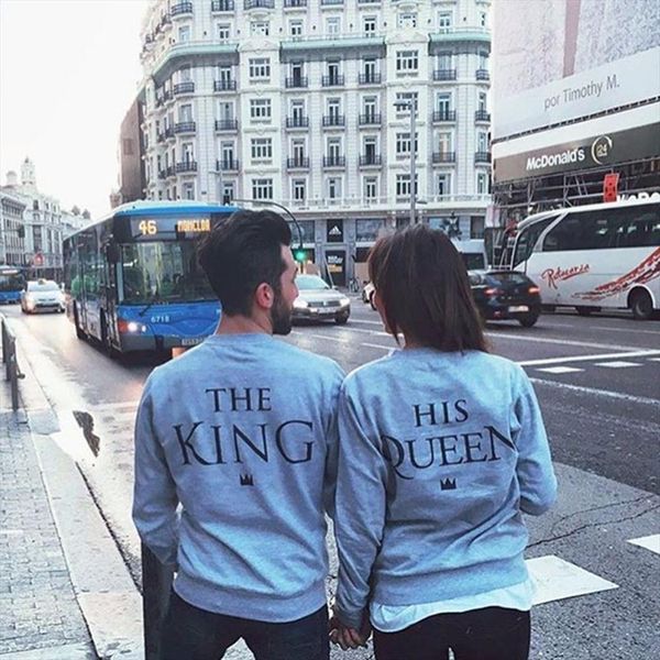 

fashion king amp;queen couple print letter hoodies 2020 spring autumn women male casual hoodies sweatshirts solid color, Black