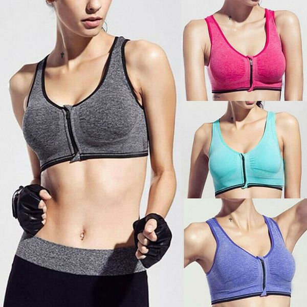 

gym clothing fashion womens sport bra running yoga padded fitness tank workout zipper stretch, White;black