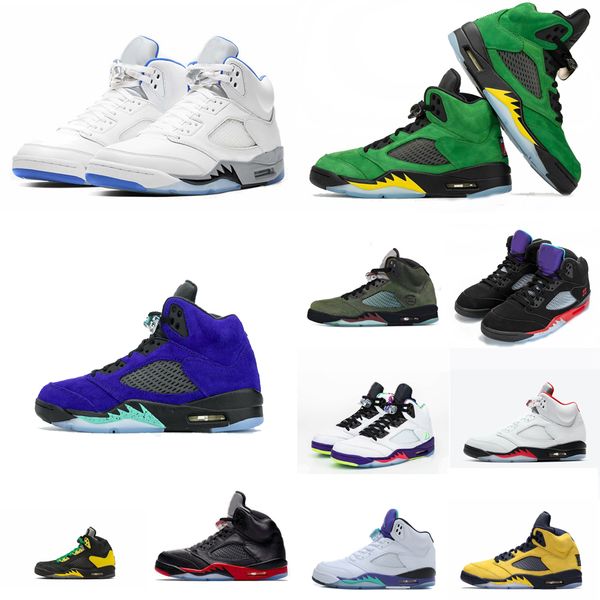 

mens 5s jumpman 5 basketball shoes retro 2k21 hyper royal white oregon duck pe bel air alternate grape purple j5 sneakers tennis with box
