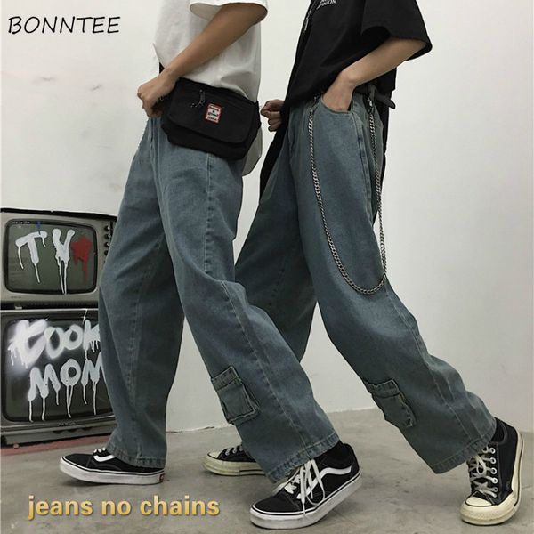 

women's jeans wide leg women big pockets harajuku bf hip-hop all-match oversize couples trousers denim dark blue vintage