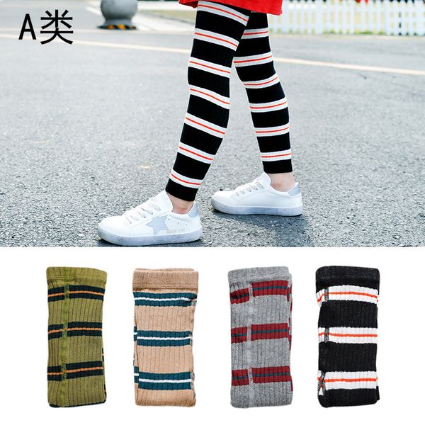 

childrens leggings new style for autumn and winter double needle color strip capri crawler pantyhose men and women babys socks factory whole, Pink;yellow