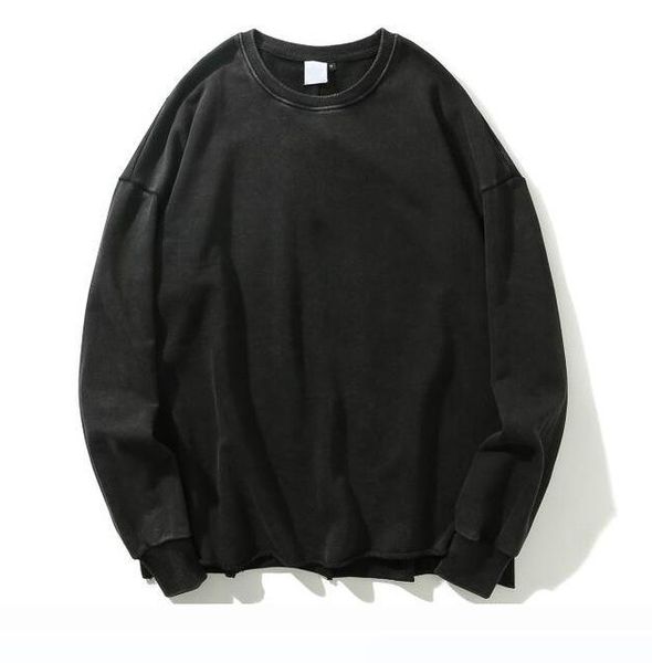 

hip hop loose distressed tie-dye sweatshirt streetwear side slits pullover men, Black