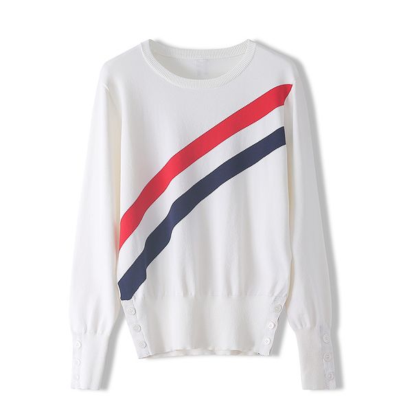 

hlbcbg strips sweater women o-neck white pullover casual ribbed sweaters female 2020 autumn knitwear bright silk lady pullovers, White;black