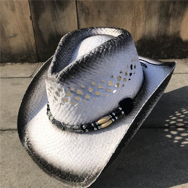 

% straw women men hollow western cowboy hat elegant lady sombrero hombre hat fascinator sunbonnet cowgirl sun hat, Blue;gray