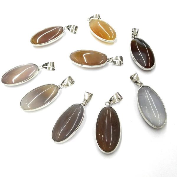 

oval grey agates natural stone pendants temperament making for jewelry necklace accessories gift for women size 22x46mm, Bronze;silver