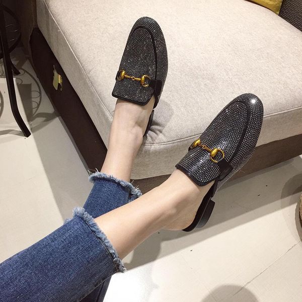 

круглая голова rhinestone прохладно тапочки 2019 осень фея ветер женская обувь баотоу толстые с mueller обувь, Black