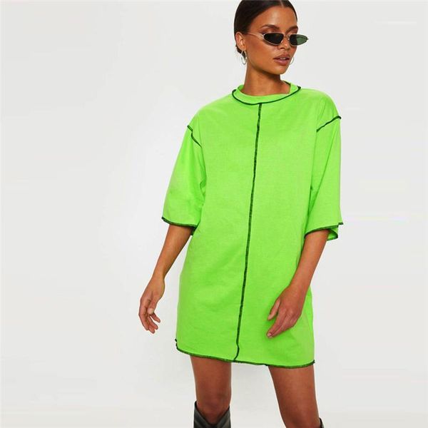 

neck fashion female clothing summer womens patchwork long tshirts half sleeve loose solid ladies tees crew, White