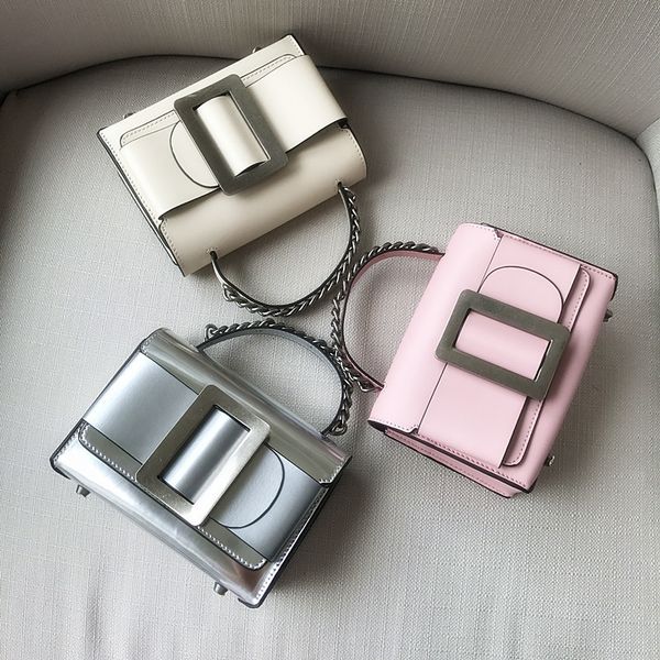 

2020 women's handbag clutch metal color chic side buckle double use brand all-match small square bag real leather shoulder bag