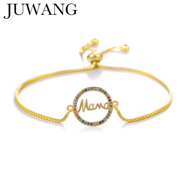 

new fashion "mama" charm bracelets micro pave cz bangles gold color adjustable chain handmade for women christmas mama gift, Black
