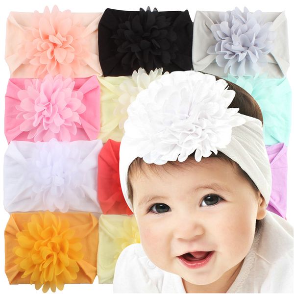

новорожденный ободки super soft nylon диапазона волос тюрбан цветок лук девушка hairbands младенец детские аксессуары для волос, Slivery;white