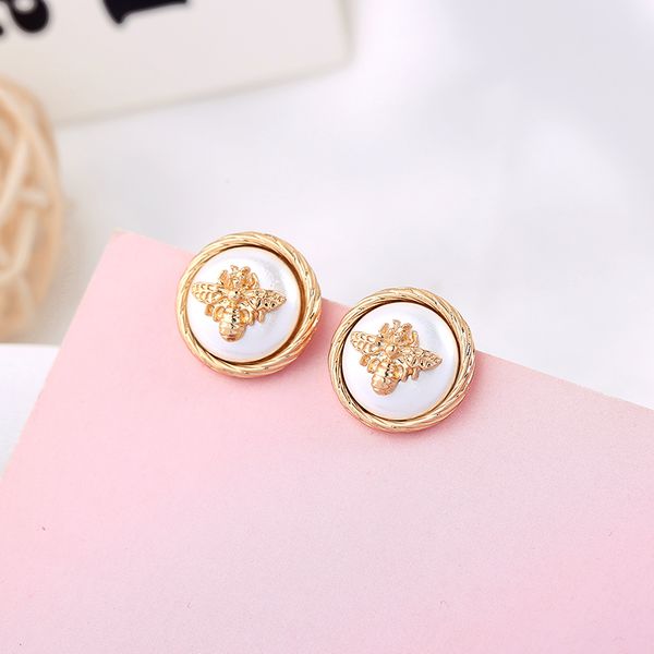 

stud simple design earring for women bohemia fashion acrylic pearl gold color bee appointment date gift jewelry, Golden;silver