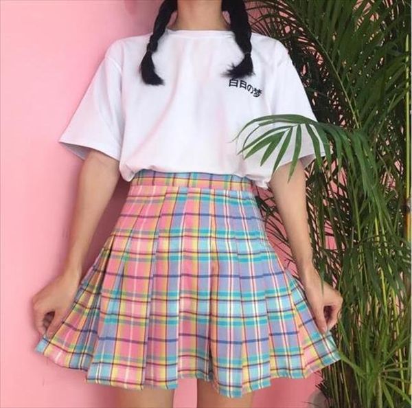 

new fashion women skirts spring and summer college wind rainbow plaid skirt drop shipping high quality, Black