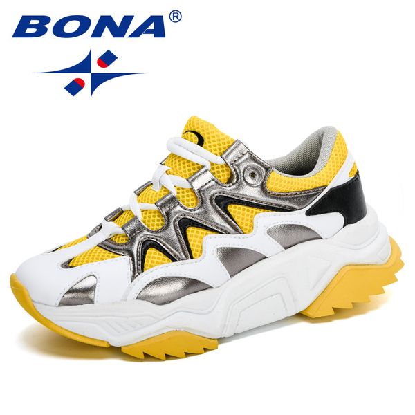 

bona 2020 new designers fashion ladies platform shoes casual shoes woman leisure footwear trendy sneakers feminimo walking, Black