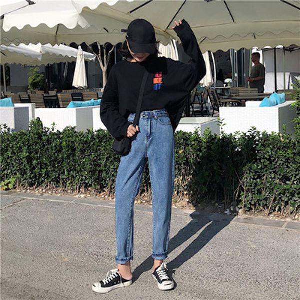 

s-xl 2 colors autumn harakuju high waist jeans lady casual straight denim jeans womens mom woman (z8386, Blue