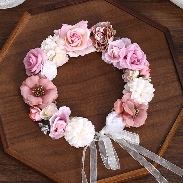 

romantic handmade cloth flowers rose garland bride wedding headdress headband hair band for girls pink garland lb, Golden;silver