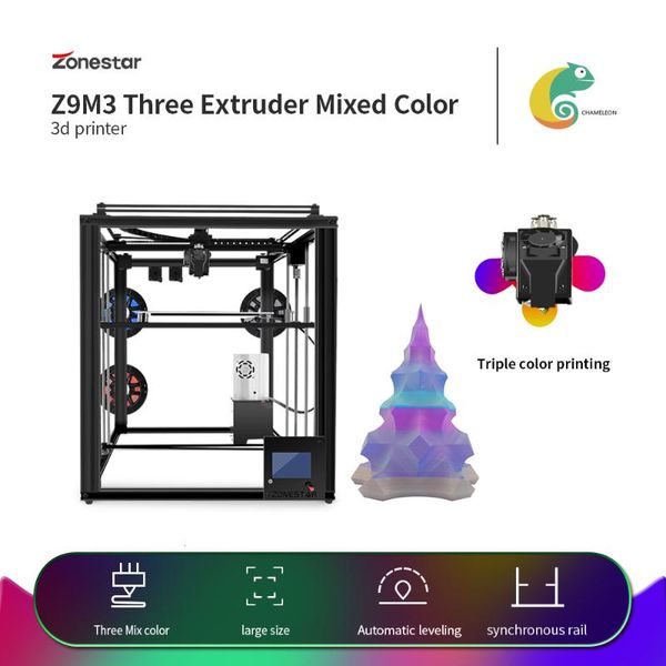 

zonestar large triple extruder auto mix color 3-in-1-out stable closed aluminum frame sync dual z drive 3d printer diy kit