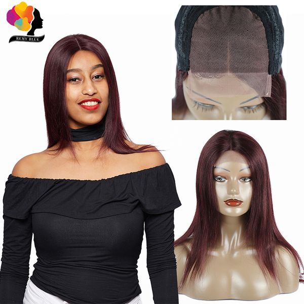 

lace wigs remyblue straight hair front human for black women burgundy 99j red 4*4 peruvian remy closure pre-pluck, Black;brown