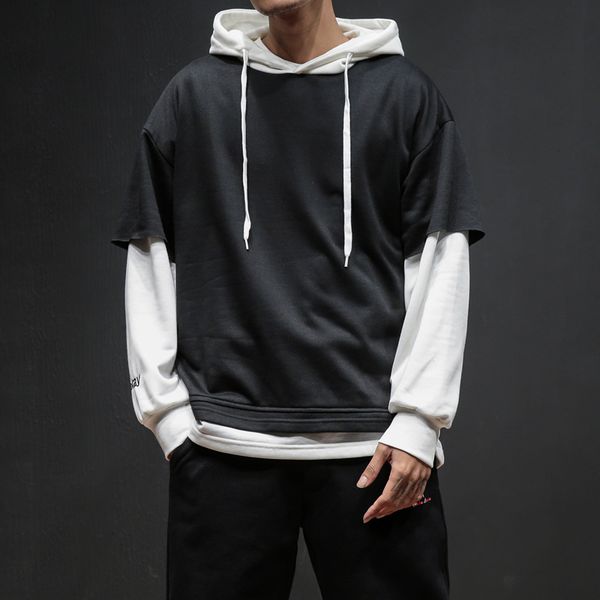 

men's hoodies & sweatshirts pullover plaid long sleeve fleece shirts mens hip hop hoody casual fashion japanese streetwear, Black