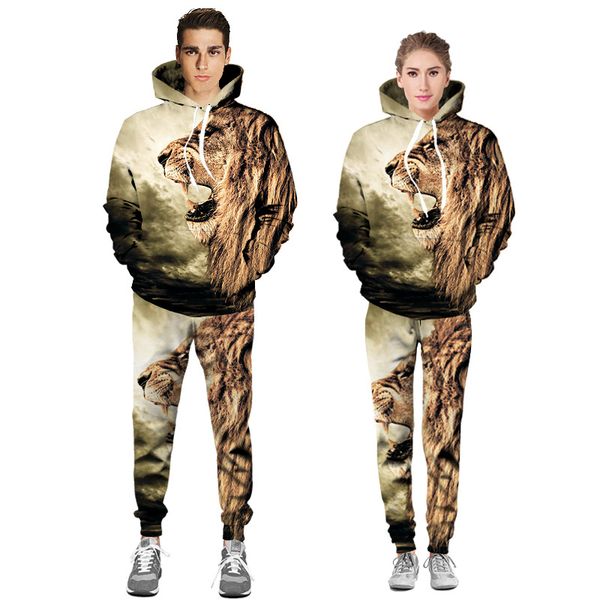

2020 european and american men's tracksuits style lion 3d digital printing lion head sweater men's baseball suit, Gray