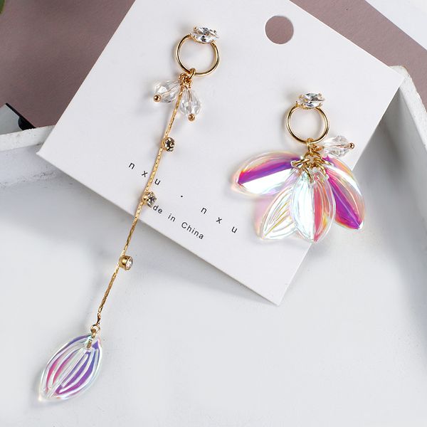 

aensoa 2020 new korean elegant asymmetry crystal long tassel earrings for women flowers leaf drop earring party wedding jewerly, Silver
