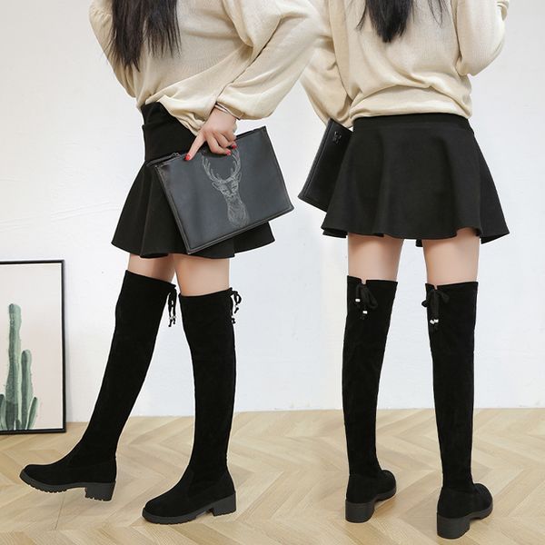 

over-the-knee boots women 2020 autumn and winter new fashion boots comfortable long women mid-heel plus velvet, Black