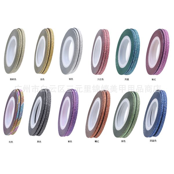 

1pcs/sell 1mm glitter nail striping line tape nail art tips false coffin nails art tips shape full cover manicure fake, Red;gold