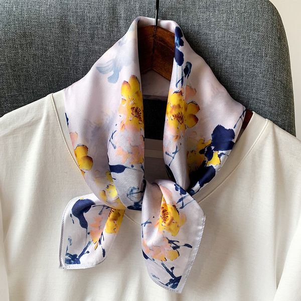 

2020 women foulard small silk scarves head hijab scarf ladies leopard shawl wrap muffler pareo bandana female, Blue;gray