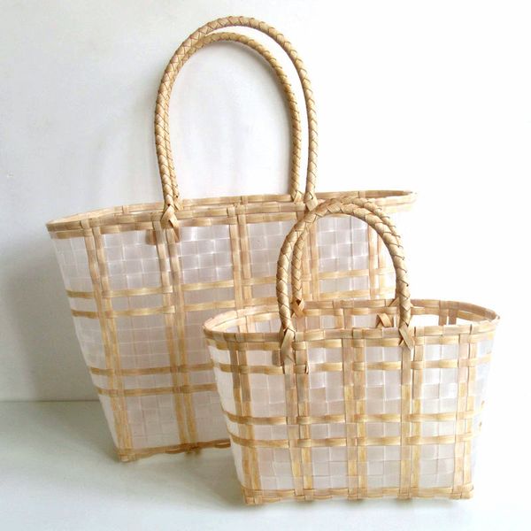 

new transparent plastic woven bag waterproof portable vegetable basket beach women's bag pastoral style women's