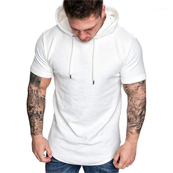 

летний дизайнер новые топы мода лоскутная tshirts коротким рукавом homme хлопок сплошной цвет тройники mens с капюшоном, White;black