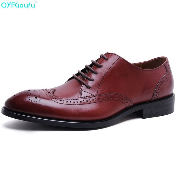 

qyfcioufu new men's dress shoes fashion brogue floral pattern men formal shoes genuine leather luxury wedding men oxford, Black
