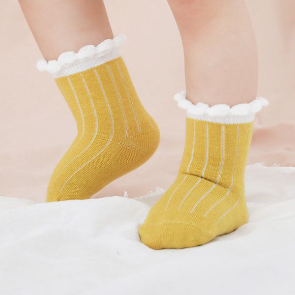 

new style for autumn and winter childrens socks pure color combed cotton baby socks boneless loose mouth baby socks lace girlssocks, Pink;yellow