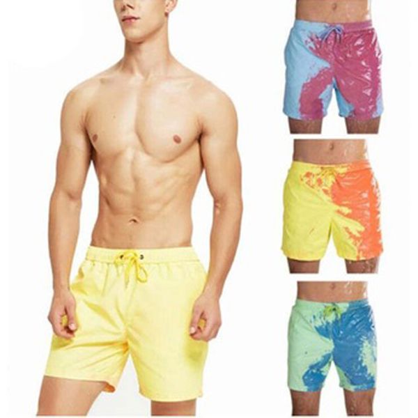 

gym clothing over size quick dry magical color change swimming short trunks summer men's drawstring swimwear shorts bathing beach pants, White;black