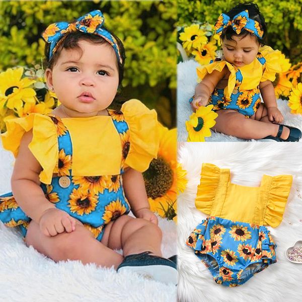 

toddler girl summer clothes baby girls ruffle sunflower print backless romper clothes newborn romper infantis, Blue