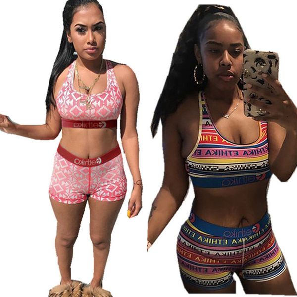 

summer women swimsuit fashion tracksuit push up bra vest + shorts two piece set trendy letter outfits bodycon swimwear short sport bikini, White