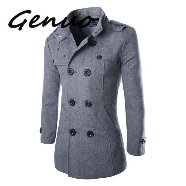 

genuo new 2020 autumn men dust coat woolen overcoat slim fit outwear 3 colors m-5xl, Black