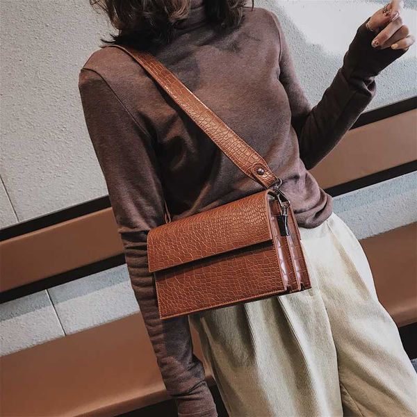 

stone pattern pu leather crossbody bags for women 2020 double pocket shoulder messenger bags female travel handbags and purses