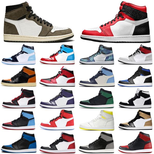 

2020 new arrival jumpman 1 1s men women basketball shoes satin snake chicago black toe tie dye unc mens trainers sports sneakers 36-46, White;red