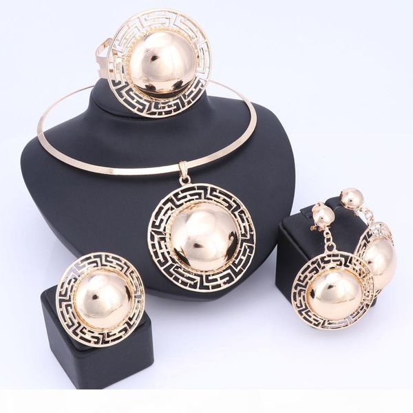 

wedding bridal jewelry sets for women necklace bracelet earrings rings gold plated dubai african beads statement accessories, Slivery;golden