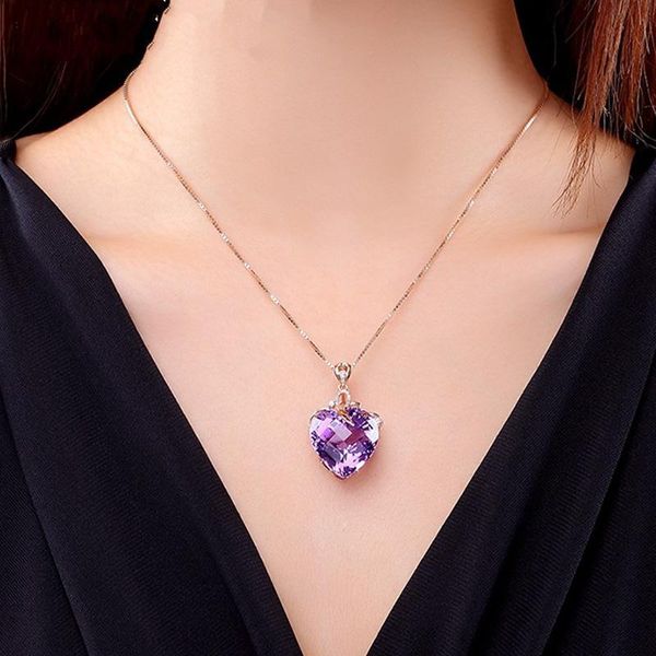 

женщины ожерелье высокого качества форме сердца аметист подвеска розовое золото ожерелье ювелирные изделия шарм свадьбы изящных ювелирных из, Silver